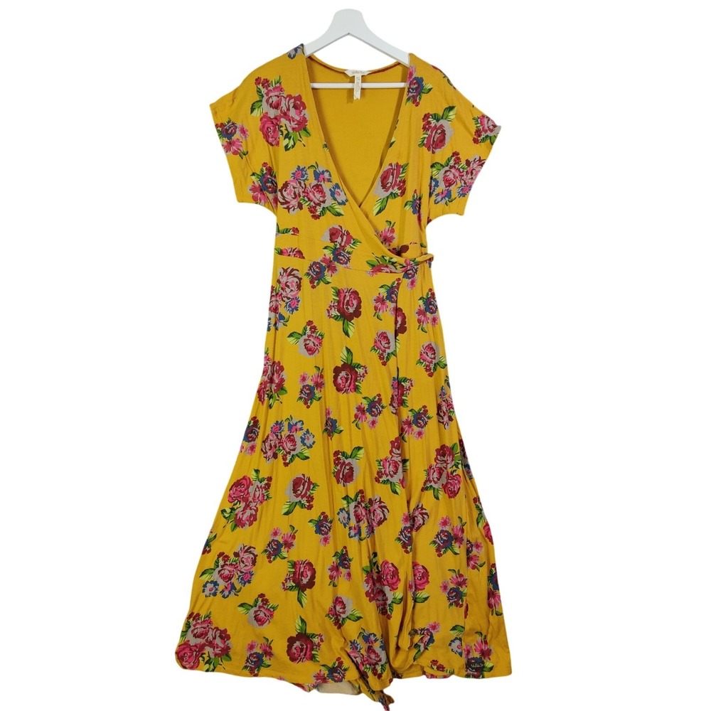 Matilda Jane Womens Cottage Prairie Romantic Wrap Dress S Yellow Floral Midi